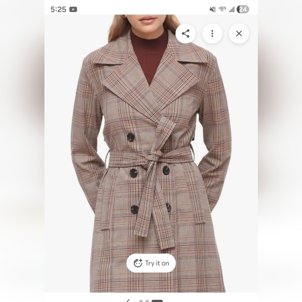 Bagatelle Beige Plaid Trench Coat - Picture 12 of 12